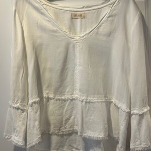 Bella Dahl white linen bell sleeve summer top
